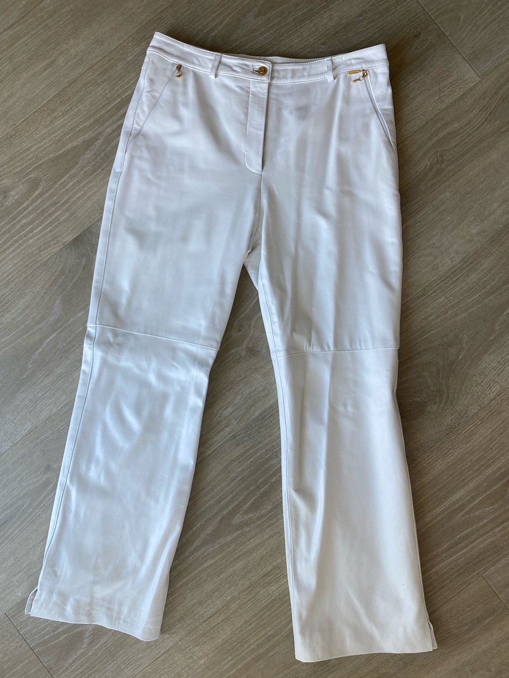 St. John Sport Marie Gray 100% Leather Pants White Size 14